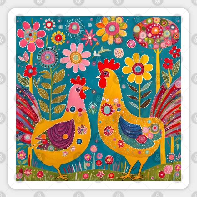 Two Painted Chickens Sticker by LyndiiLoubie